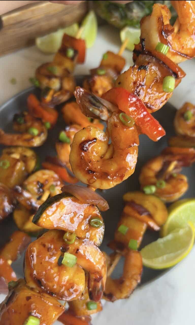 Sweet & Spicy Hawaiian Shrimp Kabobs (Naturally Sweetened, Cast Iron or Grill)