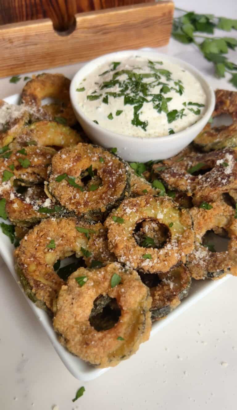 Crispy Baked Zucchini Rings with Garlic Herb Aioli (Easy & Addicting)