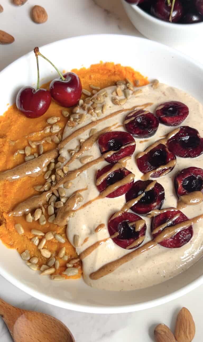 Sweet Potato Yogurt Bowls with Cherries (Luteal‑Phase Supporting Breakfast)