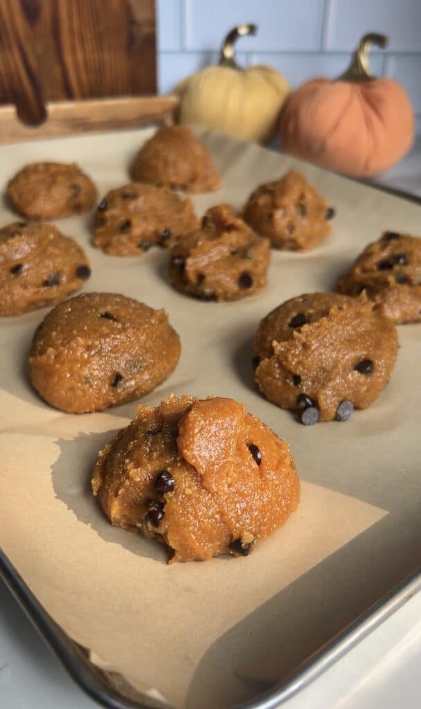 Slightly sticky pumpkin cookie dough before chilling and firming the dough