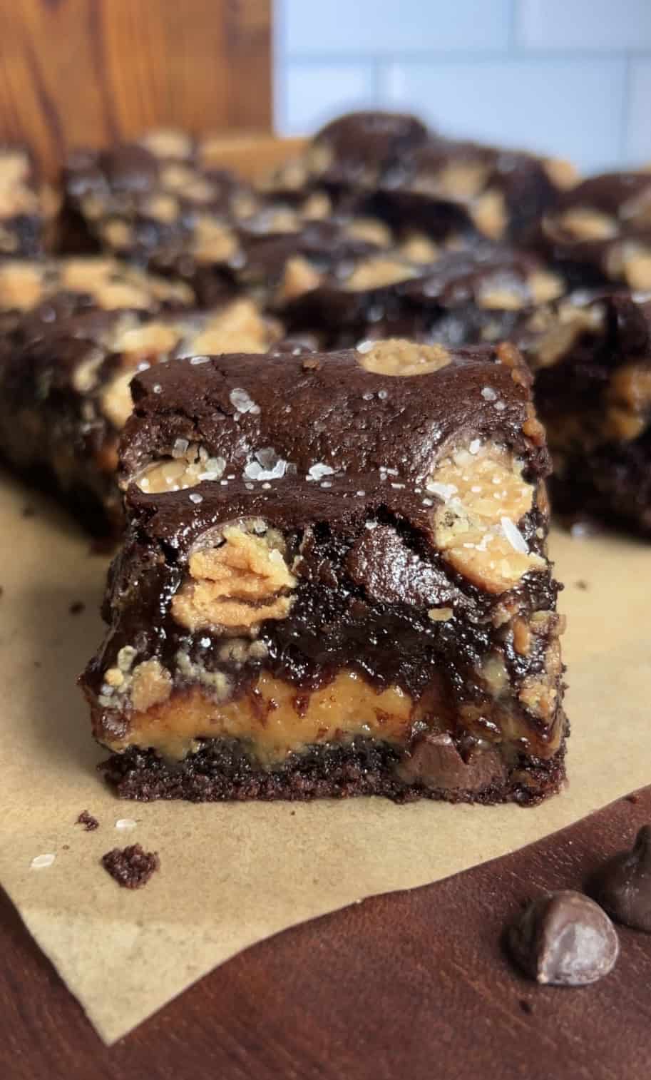 gluten free caramel stuffed brownies with dairy free caramel layer